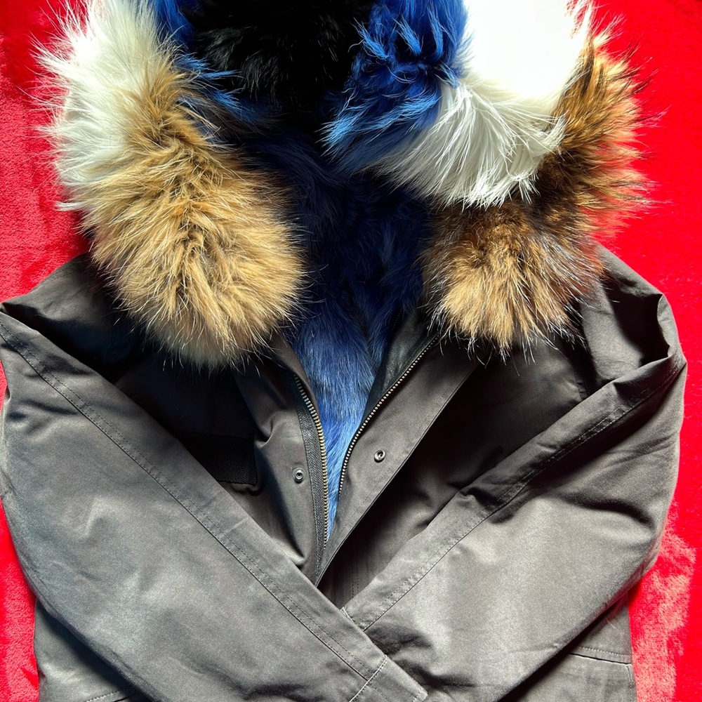 Black Coat with Multicolor Fur Hood